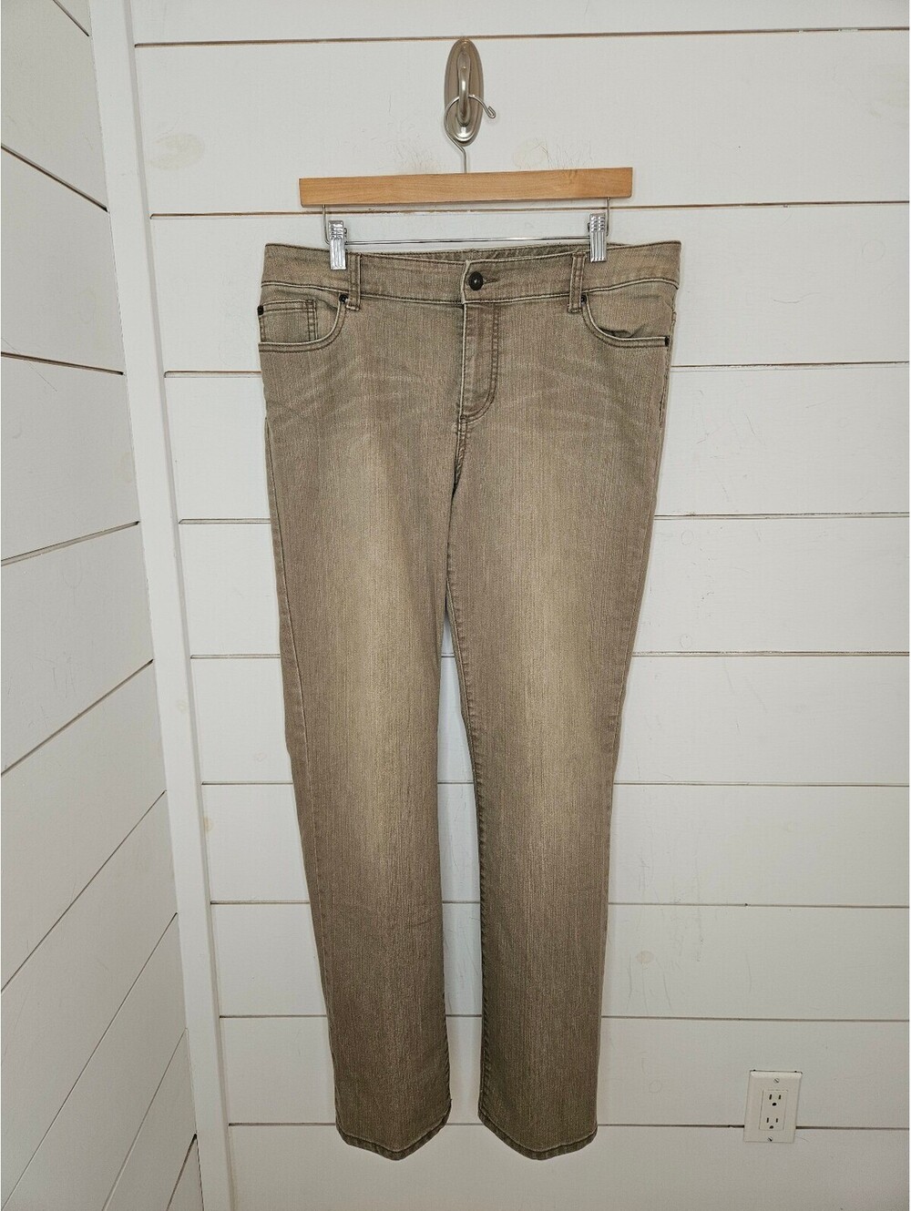 Chico's Platinum Denim size 12 tanish brown straight leg jeans